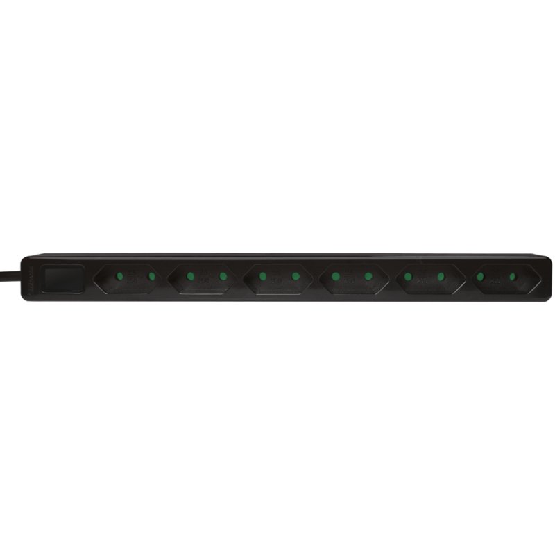 LogiLink 6-way power strip, without switch, black, 1.5 m