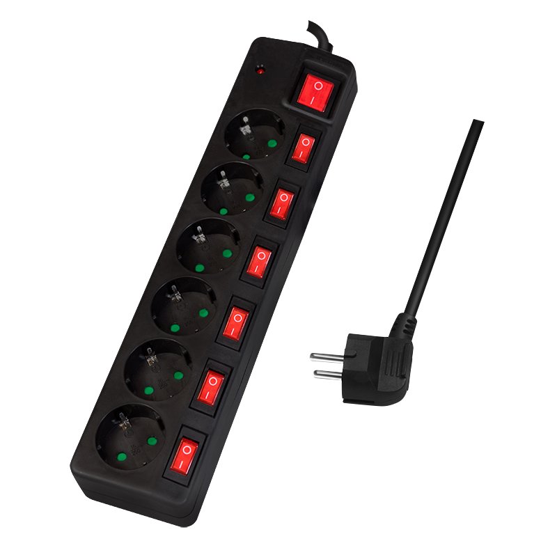 LogiLink multiprise, 6 prises, interrupteurs individuels, 1,5 m