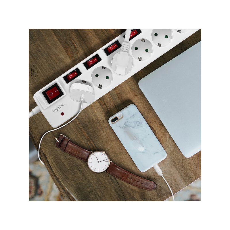 LogiLink multiprise, 6 prises, interrupteurs individuels, 1,5 m