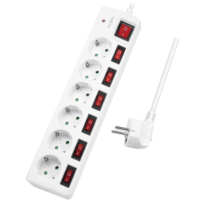 LogiLink multiprise, 6 prises, interrupteurs individuels, 1,5 m