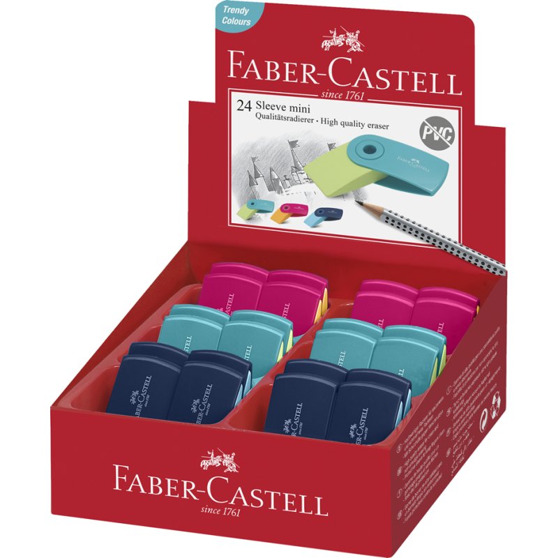 Faber-Castell eraser with cover mini, retractable, coloured, 24 pieces