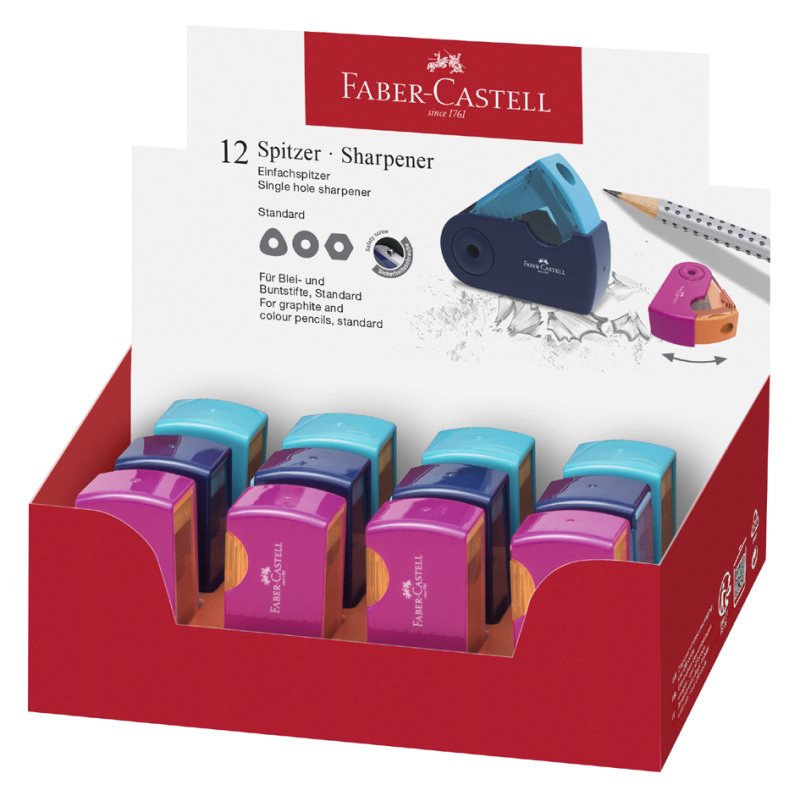 Faber-Castell pencil sharpener SLEEVE MINI, shavings tray, metal sharpening element, 12 pieces