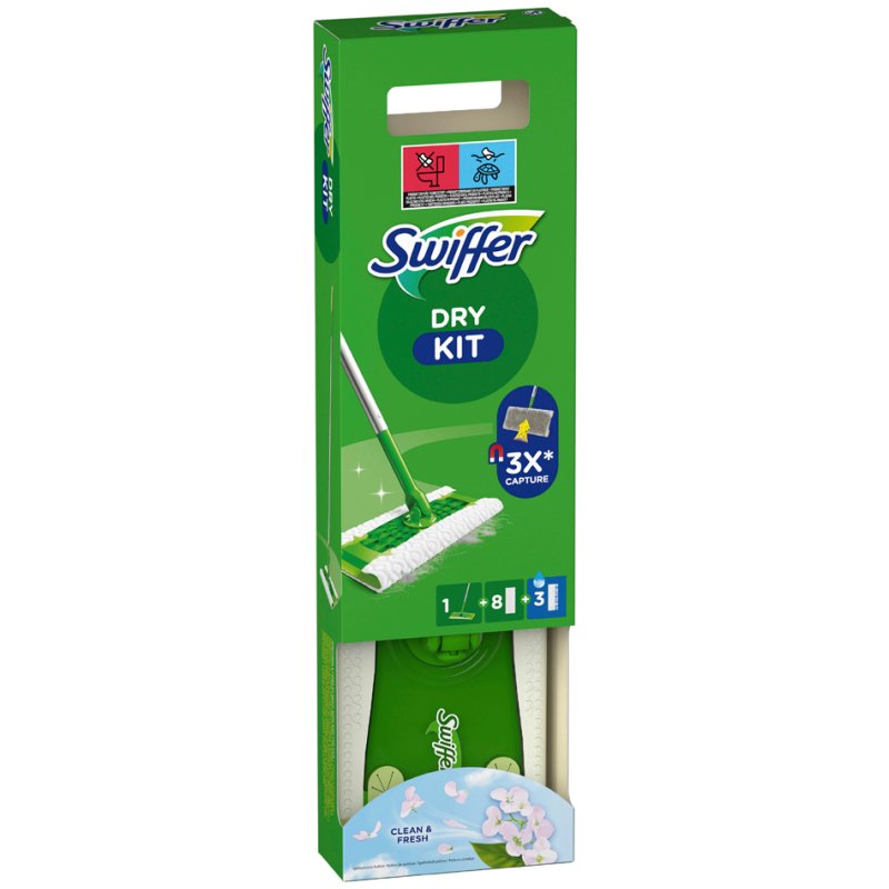 Swiffer kit de démarrage balai, lingettes sèches et humides, tête rotative flexible