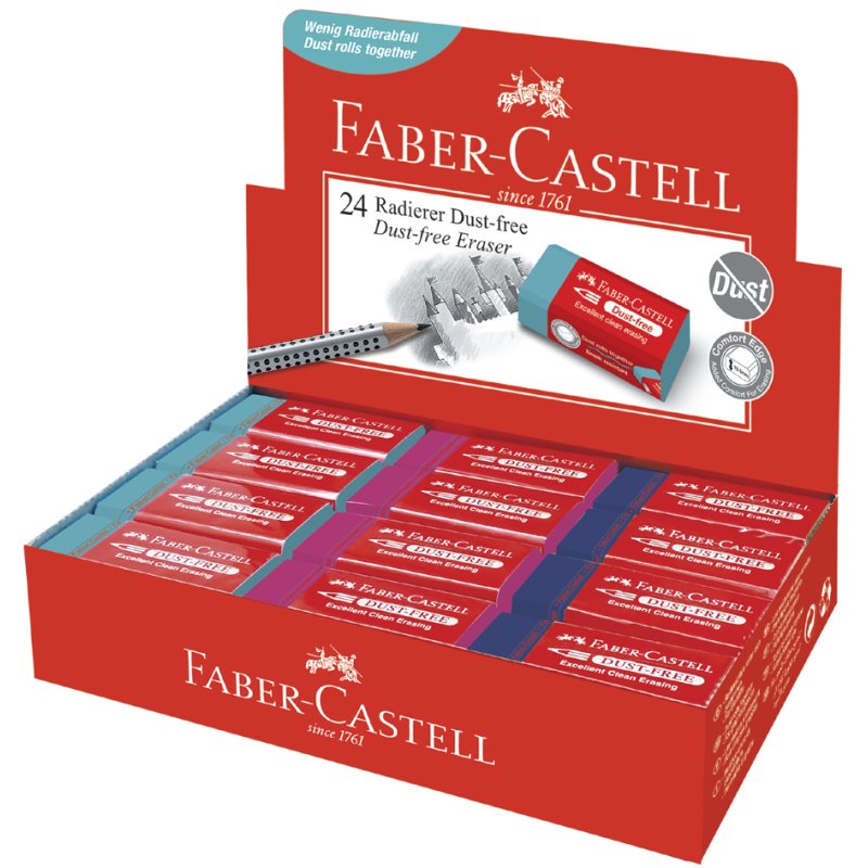 Faber-Castell gommes plastique, assorties de couleurs, 63×22×11 mm, 24 pièces