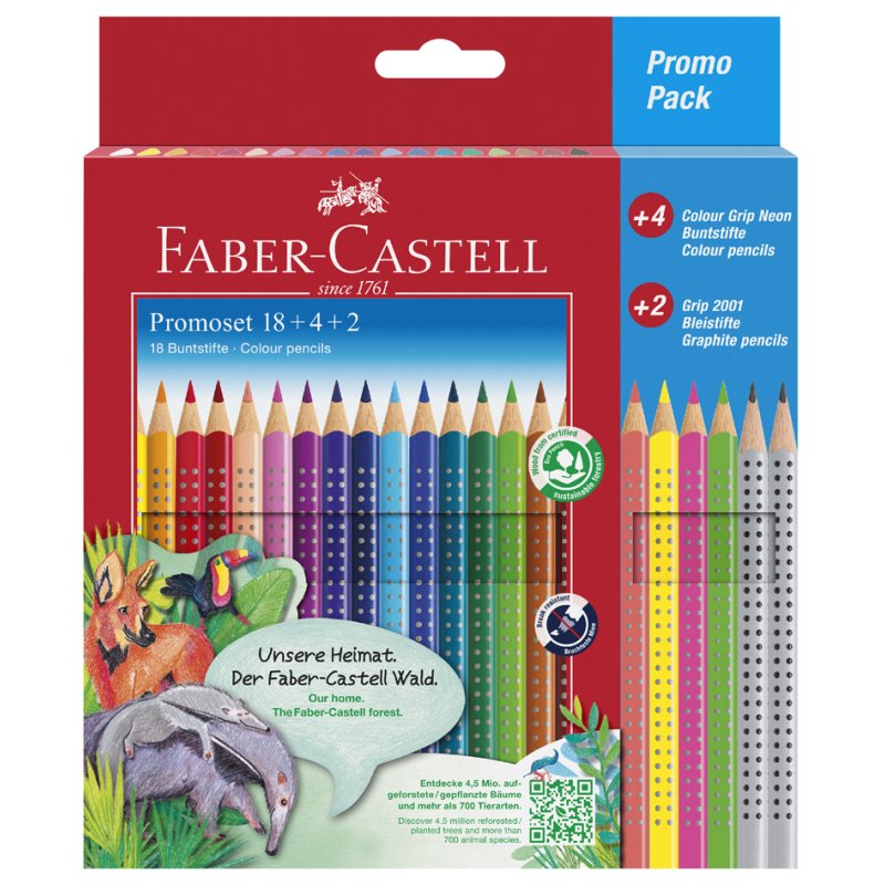 Faber-Castell triangular coloured pencils Colour GRIP, promotional set, 24 pieces