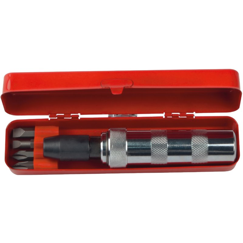 BRÜDER MANNESMANN impact wrench 1/2" (12.5 mm), with 4 bits, red, metal case