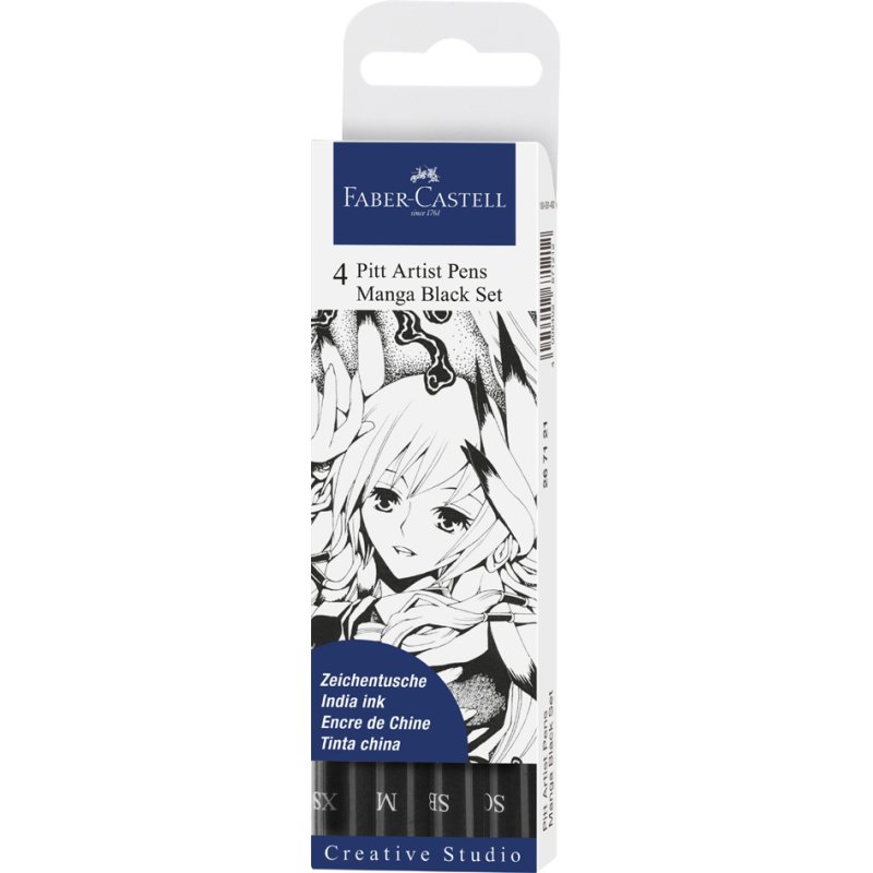 FABER-CASTELL stylos à encre de chine PITT artist pen, Set Manga, 4 pièces