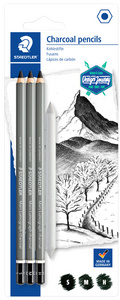 STAEDTLER houtskoolstiften Mars Lumograph, 4-delige set, hardheidsgraden S/M/H