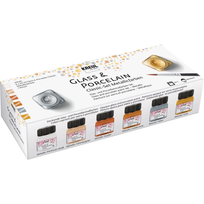 KREUL Glass & Porcelain Classic peinture, couleurs métalliques, 6 pièces, 6 × 20 ml