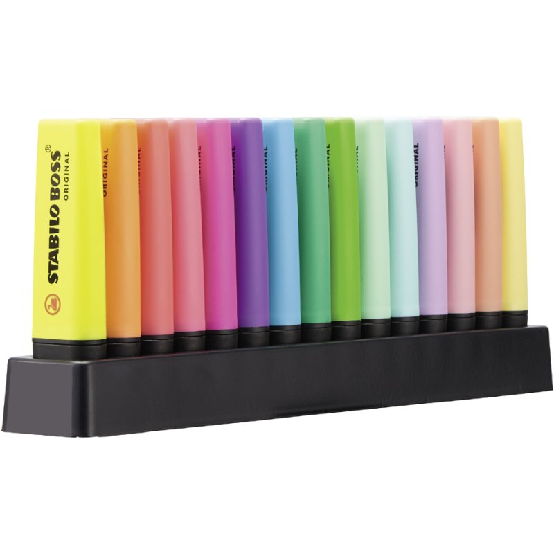 STABILO surligneurs BOSS ORIGINAL, ensemble de bureau 15 pièces, rechargeable, pointe biseautée