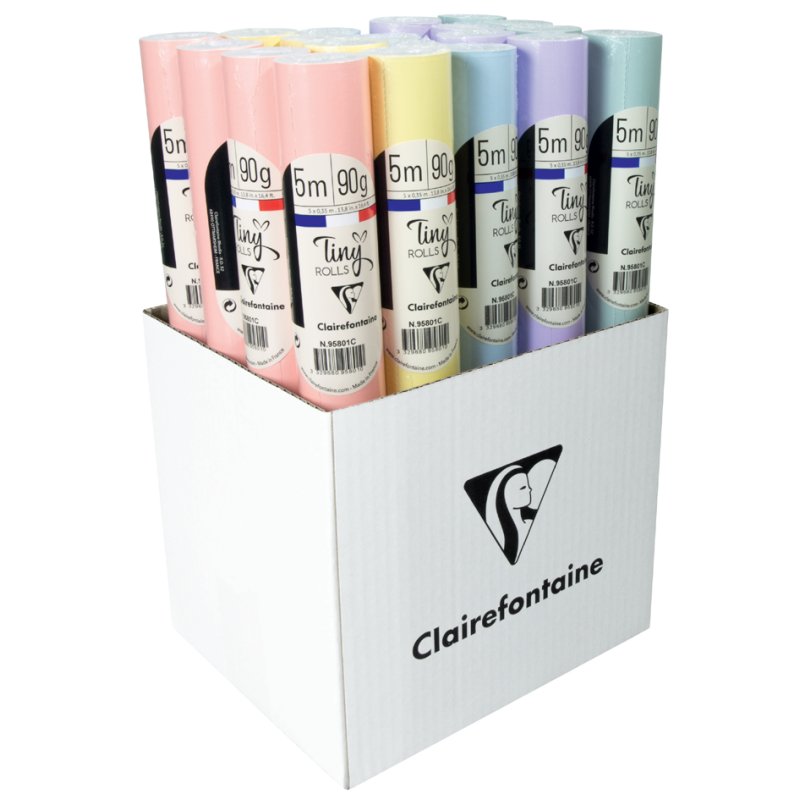 Clairefontaine papier cadeau mini rouleaux pastel, 350 mm × 5,0 m, 5 couleurs, 20 rouleaux