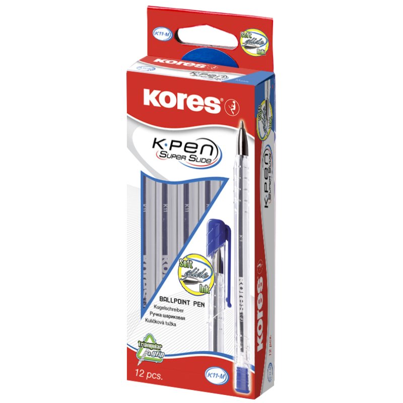 Kores K-PEN Super Slide K11 stylo à bille jetable, noir, encre semi-gel, 12 pièces