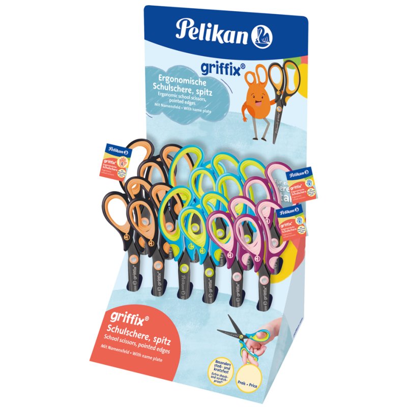 Pelikan griffix ciseaux scolaires, pointu, présentoir comptoir, 12 pièces