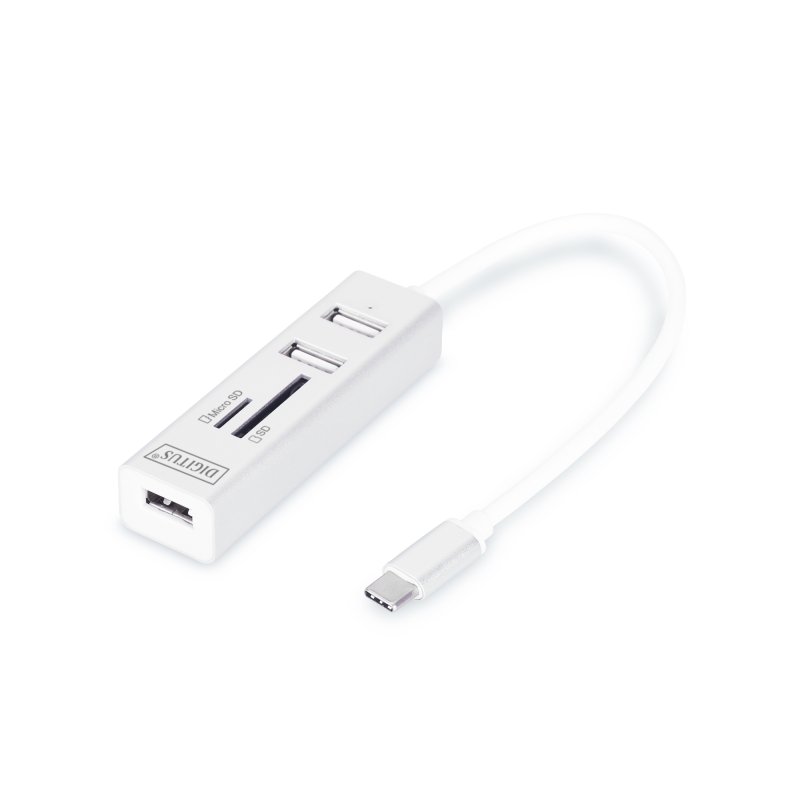 DIGITUS Hub USB-C 2.0 OTG, 3 ports, lecteur de carte SD, blanc