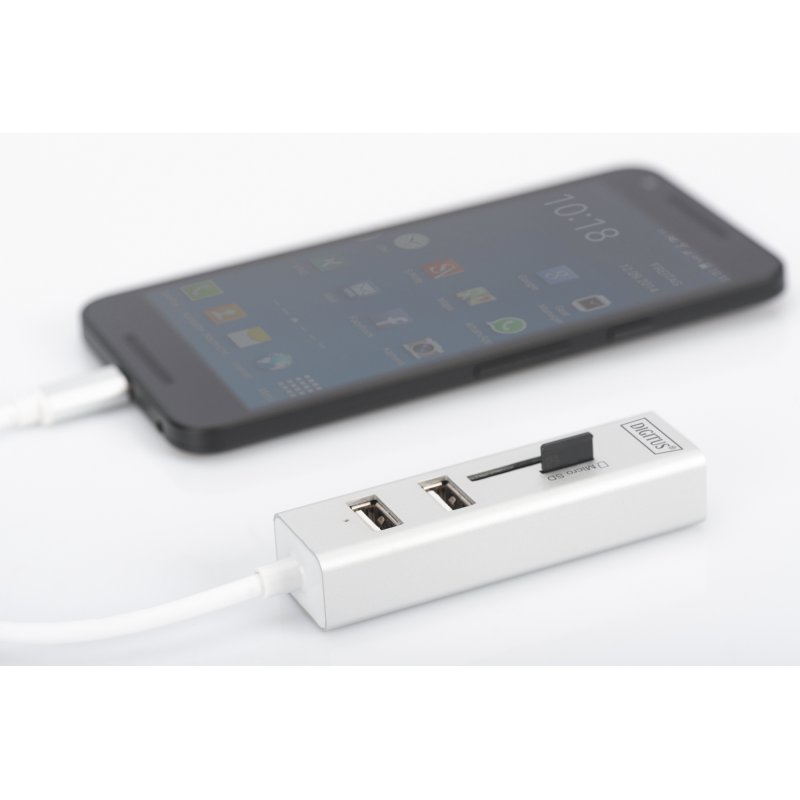 DIGITUS Hub USB-C 2.0 OTG, 3 ports, lecteur de carte SD, blanc