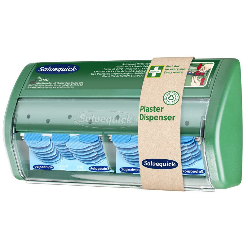 CEDERROTH pleisterdispenser Salvequick, navulbaar, groen, 70 blauwe pleisters