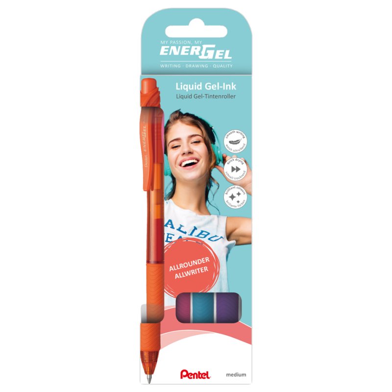 Pentel EnerGel X gel roller set, refillable, 4 colours