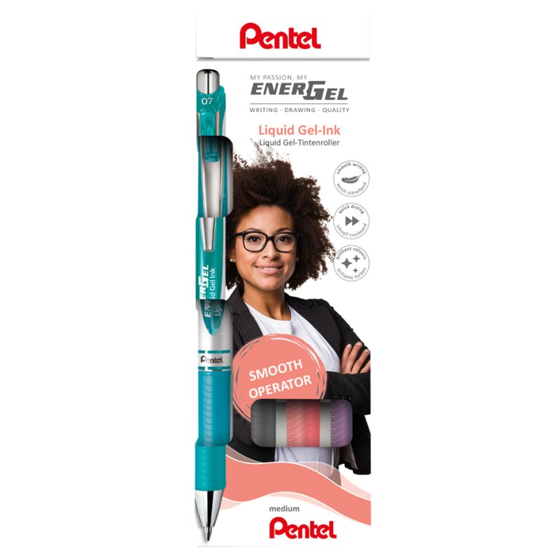 Pentel EnerGel stylo gel, recharge, 4 couleurs basiques, 0,35 mm