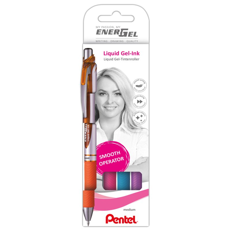 Pentel EnerGel stylo gel, recharge, 4 couleurs basiques, 0,35 mm