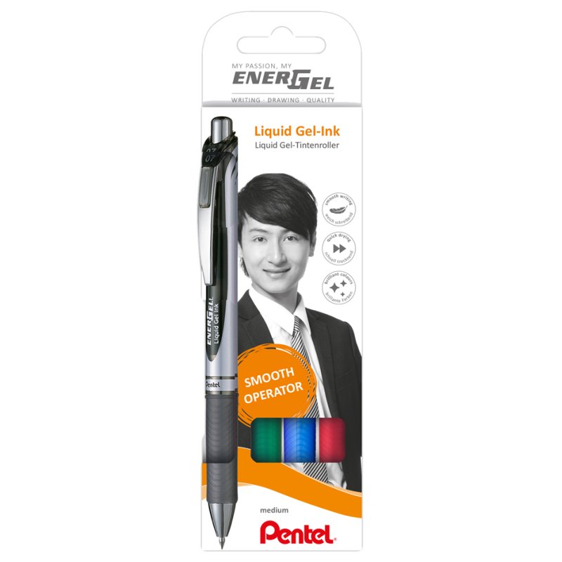 Pentel EnerGel stylo gel, recharge, 4 couleurs basiques, 0,35 mm