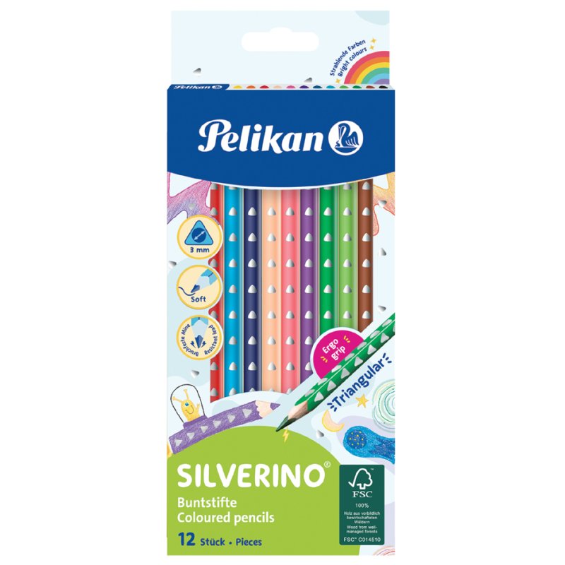 Pelikan crayons de couleur SILVERINO fin, forme triangulaire, 24 pièces