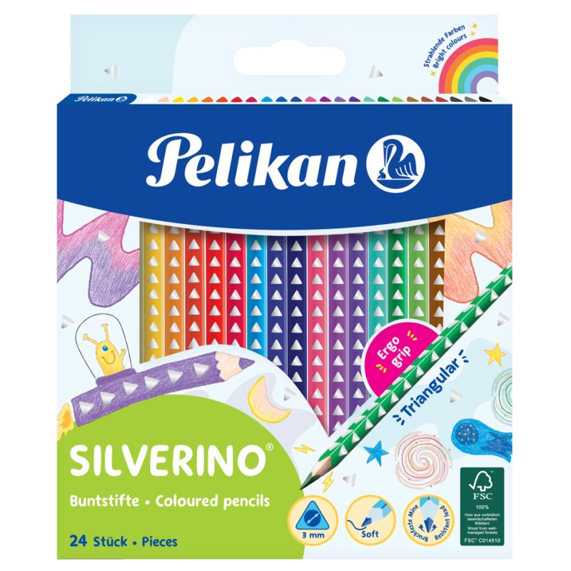 Pelikan crayons de couleur SILVERINO fin, forme triangulaire, 24 pièces