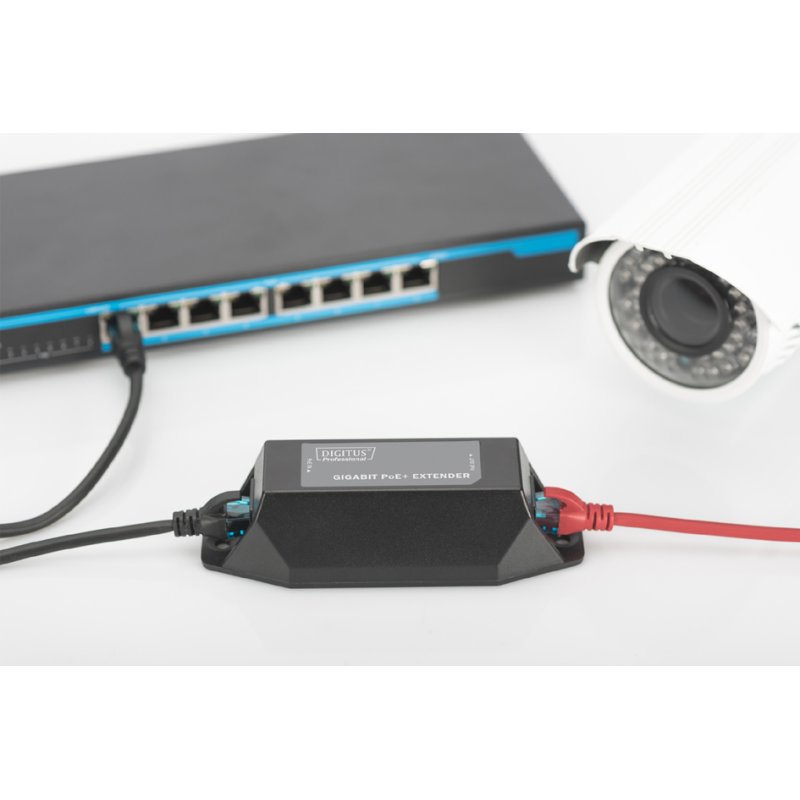 DIGITUS Gigabit PoE Extender, IEEE 802.3at/af, black
