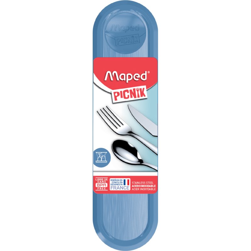 Maped PICNIK ensemble de couverts, acier inoxydable, boîte de rangement bleue, 155 mm