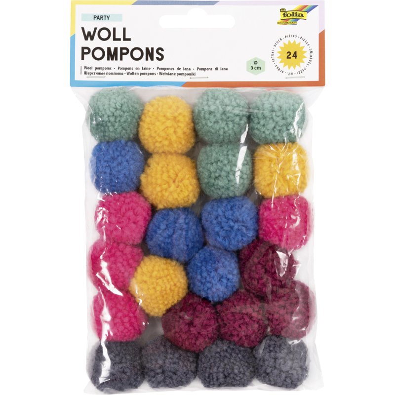 folia gekleurde pomponnen Party, 30 mm, diverse kleuren, 24 stuks