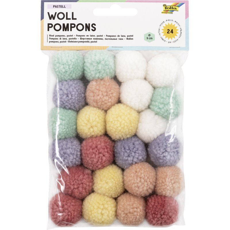 folia gekleurde pomponnen Party, 30 mm, diverse kleuren, 24 stuks