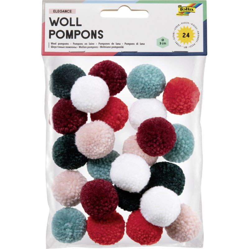 folia gekleurde pomponnen Party, 30 mm, diverse kleuren, 24 stuks