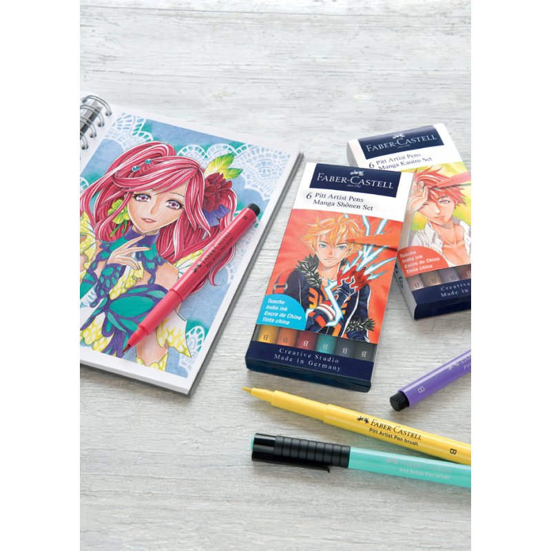 Faber-Castell stylos de dessin PITT artist pen, set Manga Shônen, 6 pièces