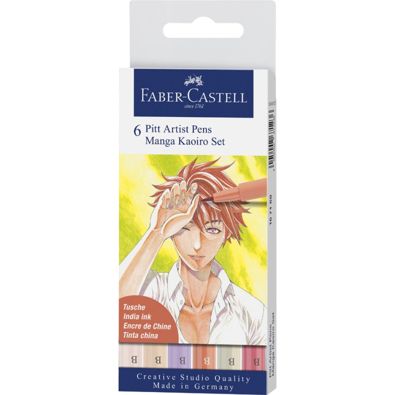 Faber-Castell felt-tip pens PITT artist pen, Manga Kaoiro set, colour assortment, 6 pcs
