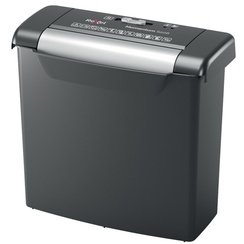 Rexel Momentum S206 destructeur de papier, coupe à bandes 6 mm, noir/argent