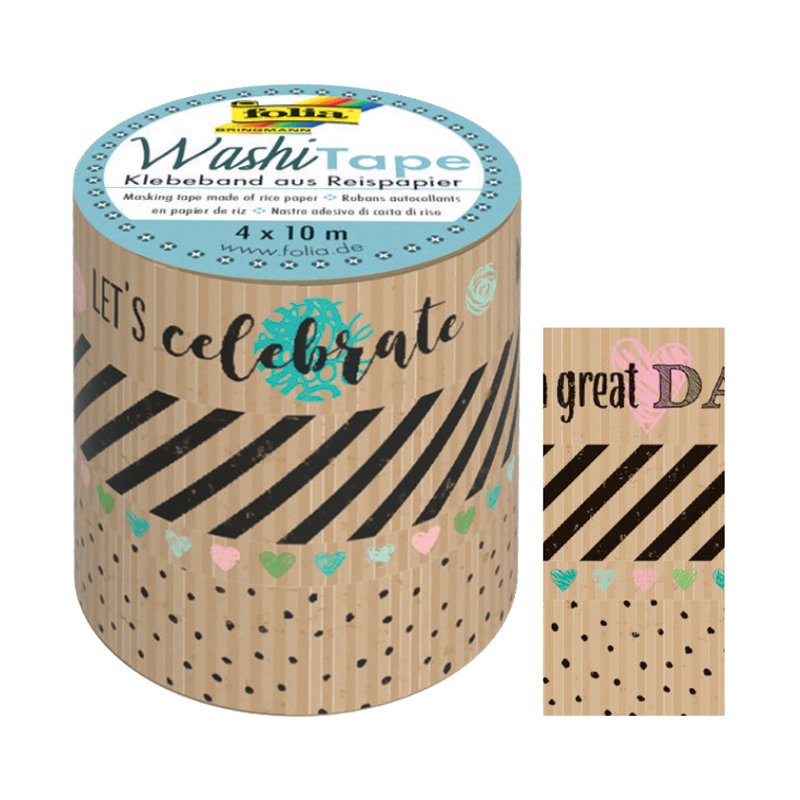 folia decoratief plakband washi tape kraftpapier set, 4 stuks, met de hand scheurbaar