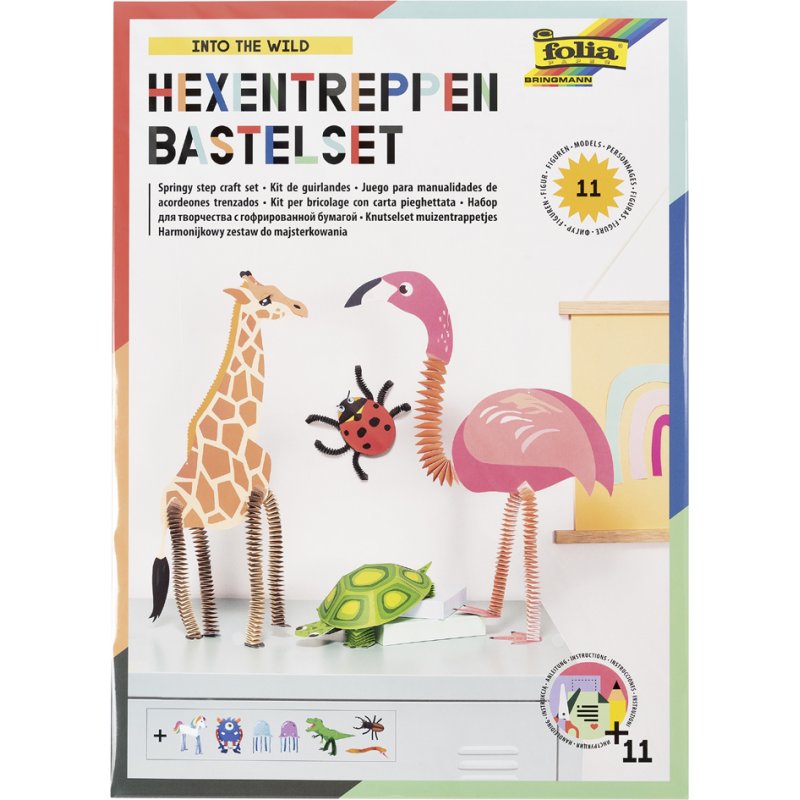 folia knutselset trappenhuisjes Dieren, 11 figuren, 9 stansvellen