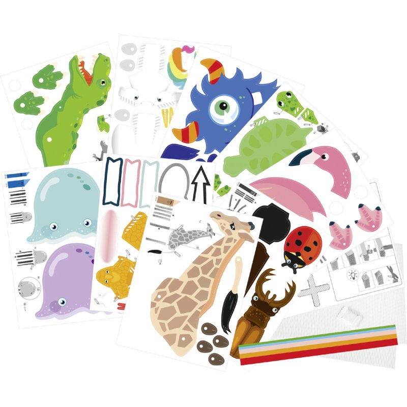 folia knutselset trappenhuisjes Dieren, 11 figuren, 9 stansvellen