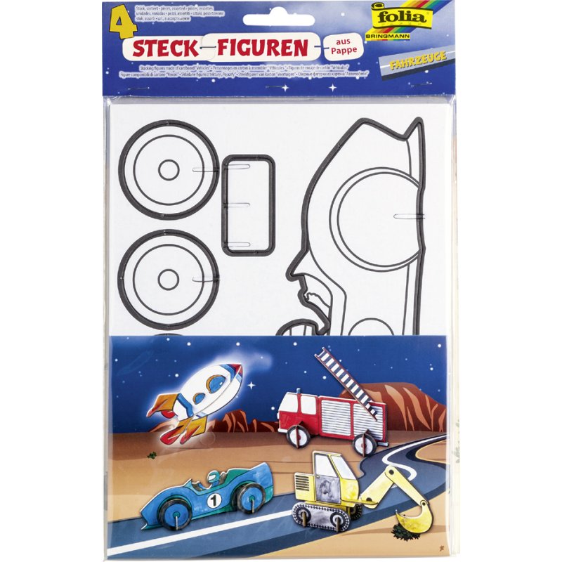 folia vervoermiddelen steekfiguren karton, voorgedrukte contouren, 4 stuks