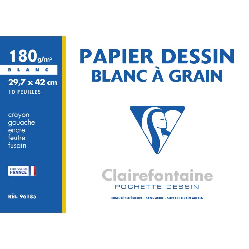Clairefontaine bloc de dessin papier apprêté, 297×420 mm, blanc, 10 feuilles