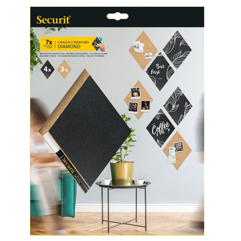 Securit Diamond silhouette chalkboard and pinboard, 7 pieces, including pins and chalk marker