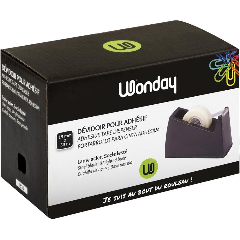 Wonday dérouleur de ruban, noir, pour ruban 19 mm, sans ruban