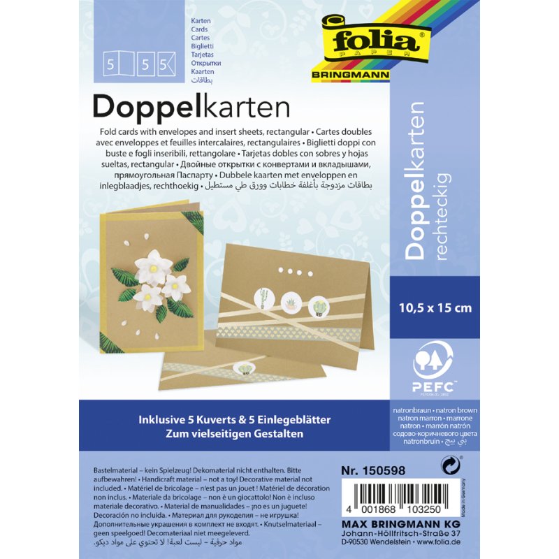 folia dubbelkaarten kraft, 105×150 mm, natronbruin, 220 g/m²