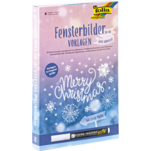 folia raamversieringssjabloon Winterpret, 8 sjablonen, 520×730 mm, inclusief witte krijtmarker