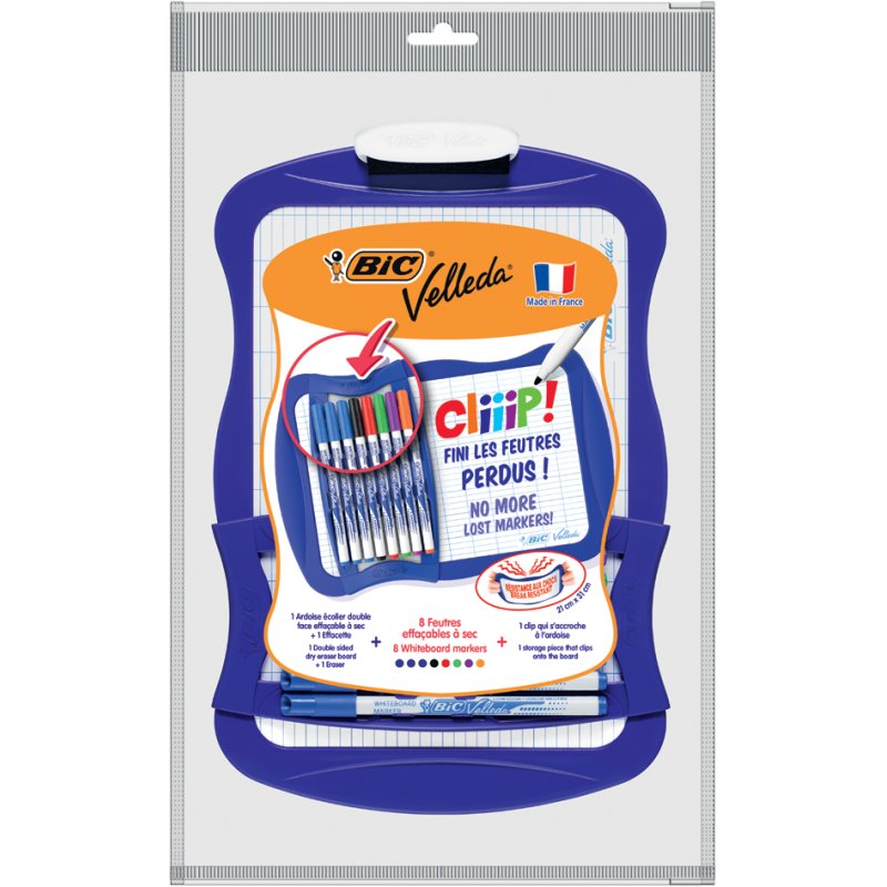 Bic krijtbordset met whiteboard Velleda, beidsijdig, 210×310 mm, 8 markers