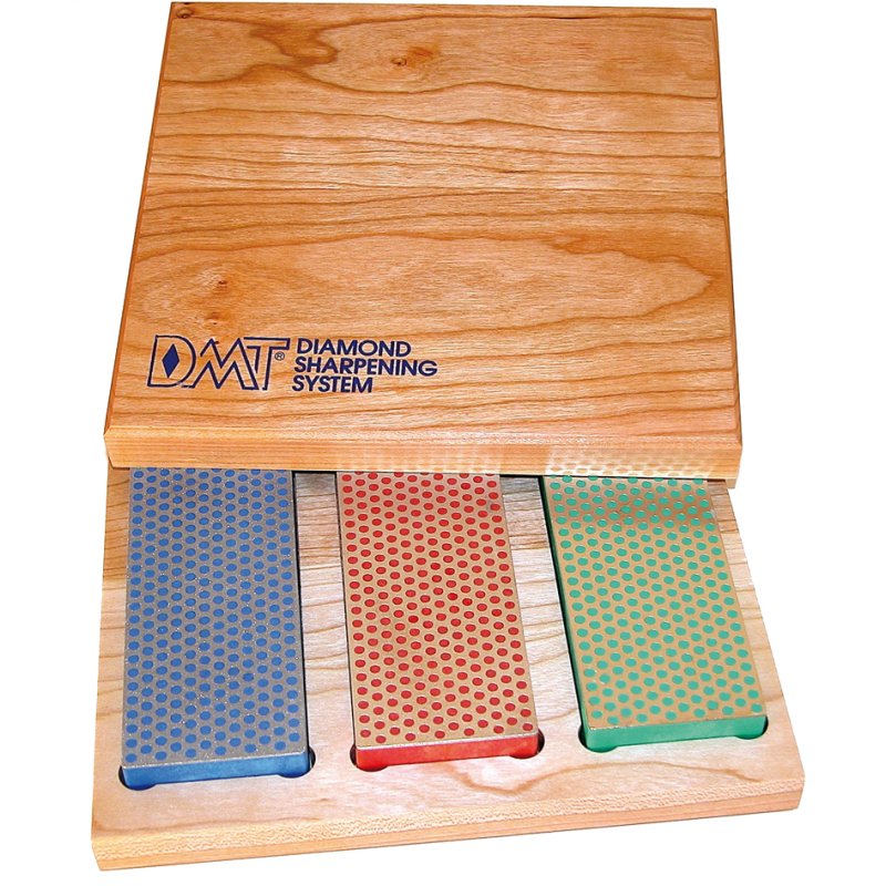 DMT pierres à aiguiser diamantées set, boîte en bois, 3-pièces, 152×51×19 mm