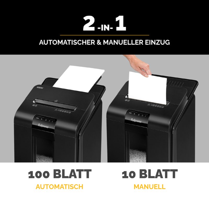 Fellowes shredder AutoMax 100M, black, up to 100 sheets, P-4, 23 litres
