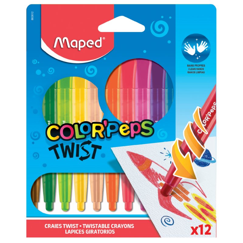 Maped crayons de couleur COLOR'PEPS TWIST, rétractables, 12 pièces