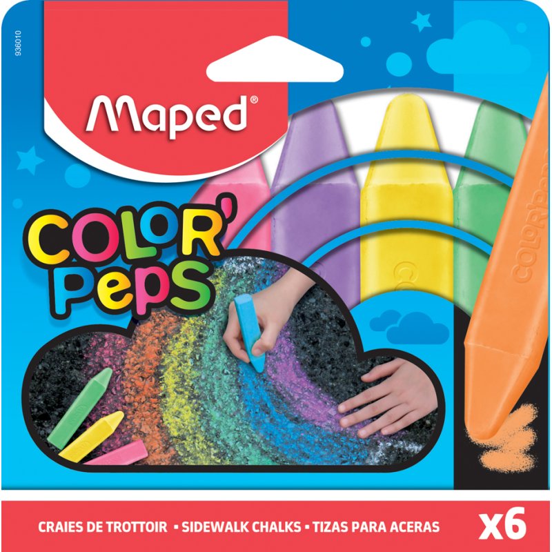 Maped stoepkrijt Color'Peps, assortiment couleurs, 6 pièces