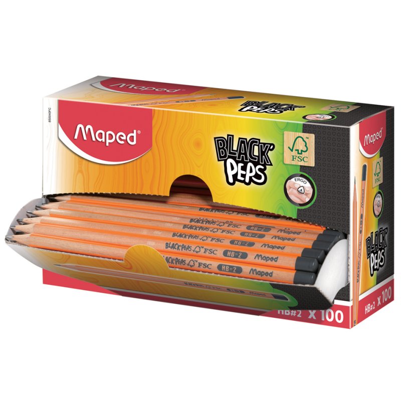 Maped crayons PEPS, duretée HB, triangulaire, 100 pièces