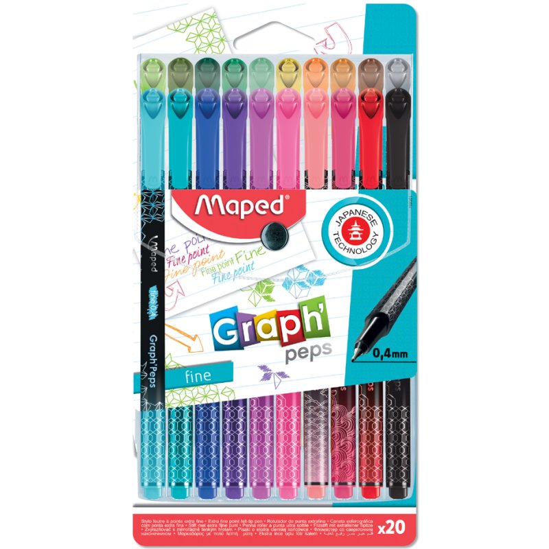 Maped Graph'Peps Premium fineliner, 0.4 mm, 20 pieces, plastic case